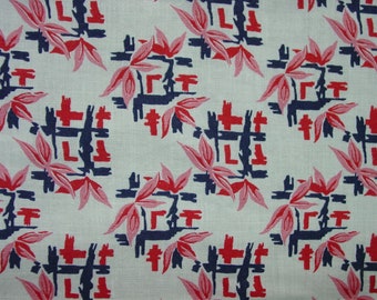 Neat Vintage Feedsack Fabric 21 1/2 x 36" Navy Blue and Red Designs on White  2 Available