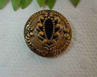 Antique Metal Perfume Button Pierced Gold Decorative Top Dark Brown Velvet Within 1"