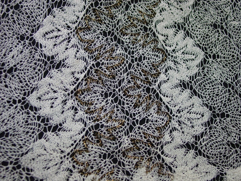 Doll Clothes VintageAntique Hand Made Knit Lace Shawl with Metallic Gold Threads As Is for Crafts Lots More