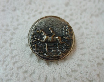Vintage Metal Picture Button Horse &  Rider Jumping Fence 11/16"   3 Available