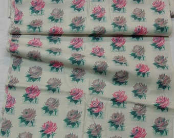 Pretty Vintage Cotton Fabric Crisp, Quality Bright Pink and Tan Flowers 36" Wide, 5 Yards Available