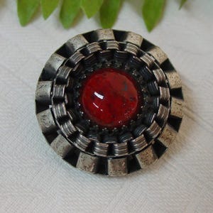 Big Dramatic Vintage Button Metal with Glass Center 1 7/8" Silver Color  1 7/8"