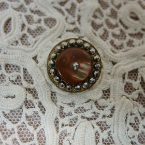 Antique Button Metal with Cut Steel Border and Pearl Center, Old and Wonderful 13/16&quot;