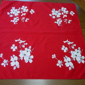 Vintage Small Wilendur Tablecloth Red Dogwood 31 x 36" As Is
