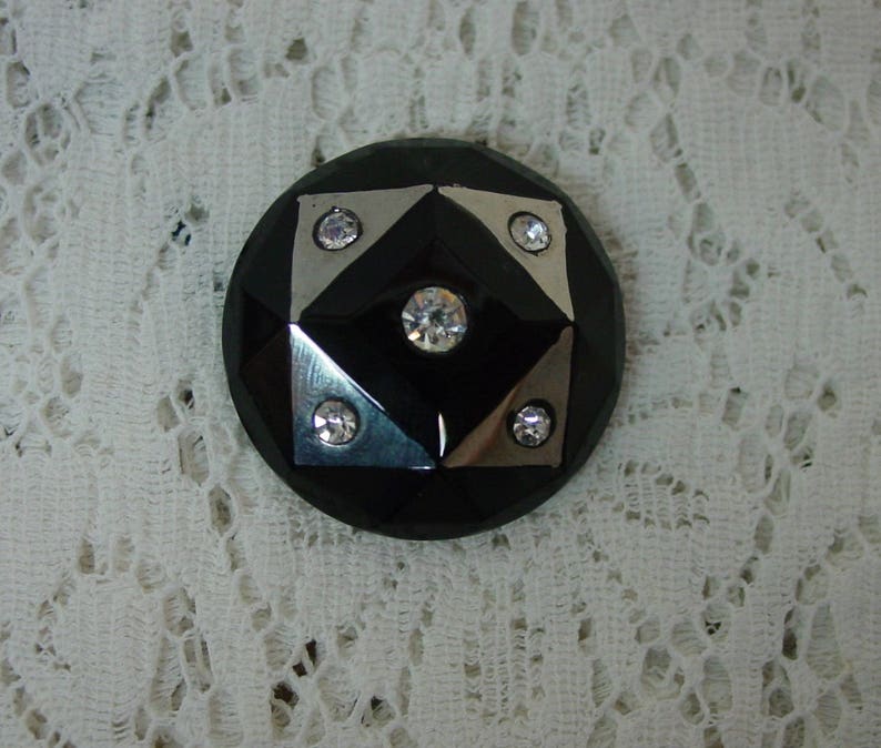 4 Way Shank 1 316 Elegant Silver Luster Rhinestones Antique Glass Fashion Button c.1920/'s Faceted