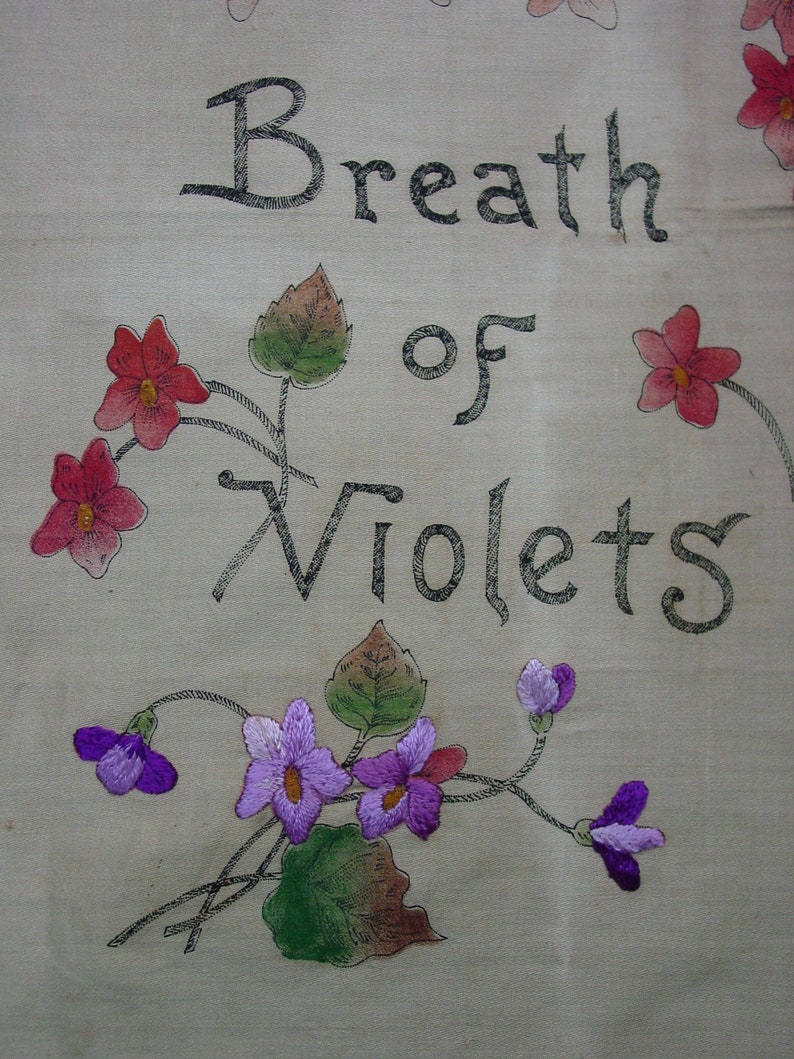 Vintage/Antique Motto Victorian Pillow Top to Finish Embroidery Only a Breath of Violets image 3