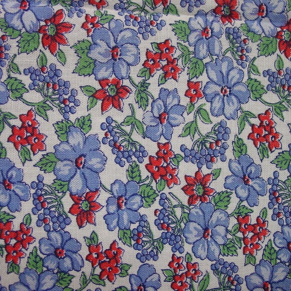 Vintage Feedsack Fabric 37 x 41 Lovely Small Floral , Blue, Red, Green and Tiny Berries