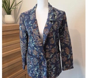 Veste tissée florale vintage Tapestry Blazer Blue Academia Cottagecore S