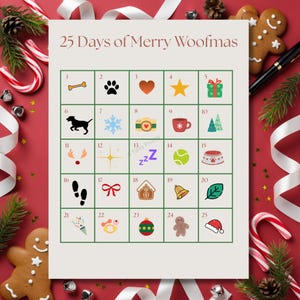 Printable Advent Calendar for Dogs | Dog Christmas Countdown | 25 Days of Merry Woofmas | PDF Digital Download