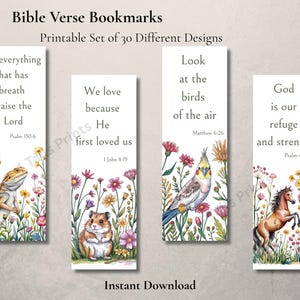 Christian Bookmarks Printable | Animal Bible Verse Bookmark Set of 30 | Pet Lover Gift | Christian Stationery | Instant Download