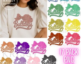 Projekt szkolny Bulldogs PNG College | Maskotka Bulldogs | Grafika Team Pride z kokardą | Pobieranie cyfrowe na koszulki i materiały do rękodzieła
