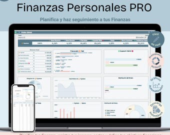 May include: A laptop and smartphone displaying a financial planning application. The laptop screen shows charts and data, with the text "Finanzas Personales PRO" and "Planifica y haz seguimiento a tus Finanzas". The smartphone mirrors the data.
