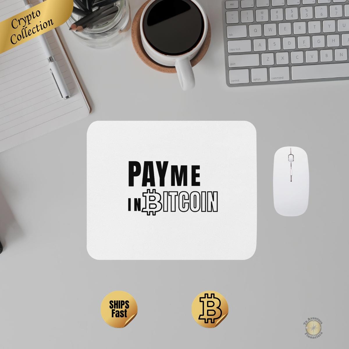 ビットコインで支払ってください」マウスパッド。柔らかい表面、滑り止め加工のベース、デスクトップやゲームに最適な暗号通貨風デザイン。ギフトにも最適です。  - Etsy 日本