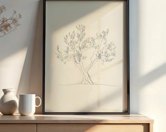 One Line Olive Tree Wall Art - Instant Digital Download