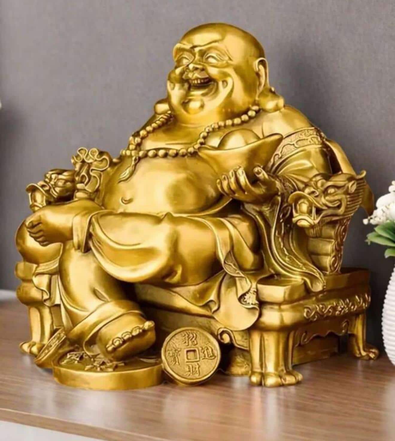 Laughing Buddha Statue, Resin Dragon Chair, Good Luck Decor - Etsy