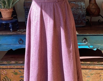 Vintage - Full Pleated Western Skirt - Dusty Rose - Woven Wool Blend - Small - Waist 28 / Hips 24 / Length 27