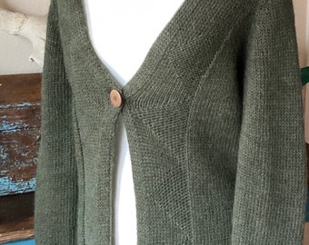 Vintage Long Cardigan Sweater / Duster - Olive Green Wool Blend - Tweeds Italy - SZ Medium