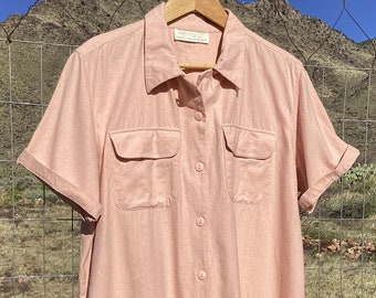 Vintage  Raw / Nubby Silk Shirt / Blouse - Light Powder Pink - Oversized Large X Large