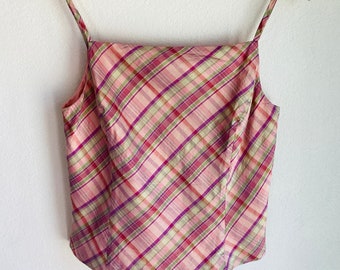 Vintage Ann Taylor Silk Crop/ Tank Top - Candy Color Plaid - Iridescent in the Sunshine - Small