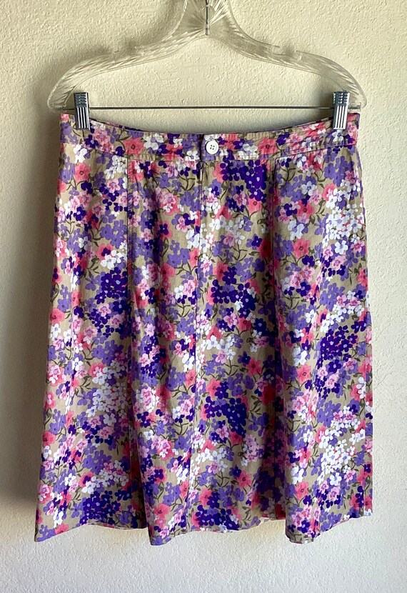 Vintage Floral Skirt - Pink Purple Tan White - Su… - image 5