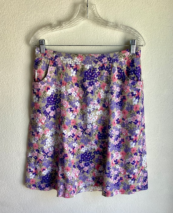 Vintage Floral Skirt - Pink Purple Tan White - Su… - image 1