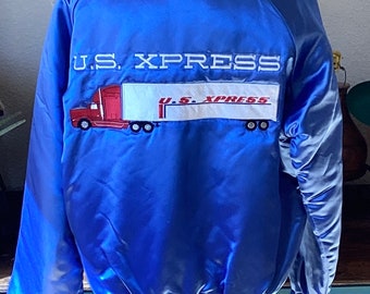 Vintage 80s Sky Blue Trucker Bomber - US Express - West Ark / USA - Large