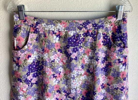 Vintage Floral Skirt - Pink Purple Tan White - Su… - image 7