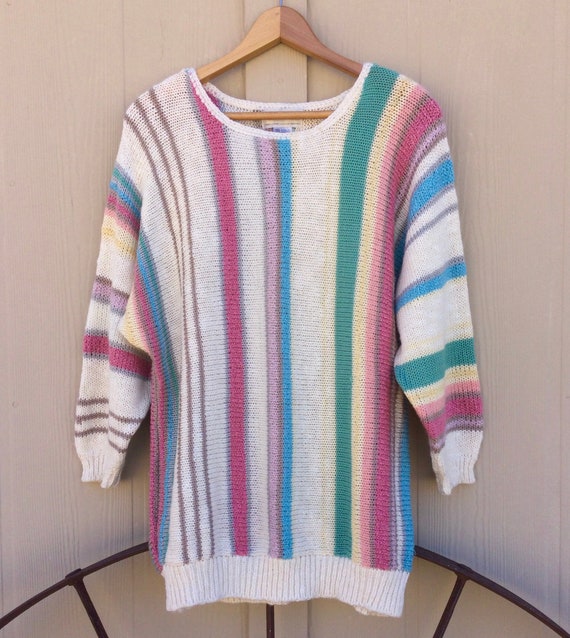 Vintage Striped Knit Sweater - Soft Heavy Knit - C