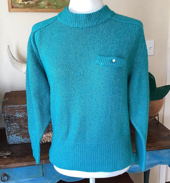 Vintage Turquoise Silk Blend Sweater - Pullover Cr