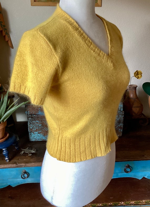 Vintage Silk Angora Crop Sweater - Golden Yellow … - image 5