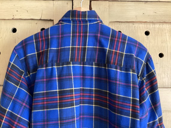 Vintage 60s 70s Blue Plaid Flannel Shirt - Single… - image 5