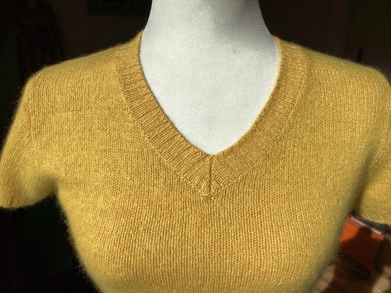 Vintage Silk Angora Crop Sweater - Golden Yellow … - image 2