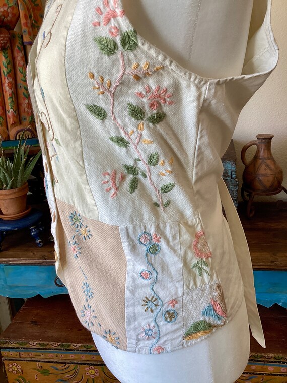 Patch Work Vest - Handmade - Pastel Embroidery Fl… - image 6