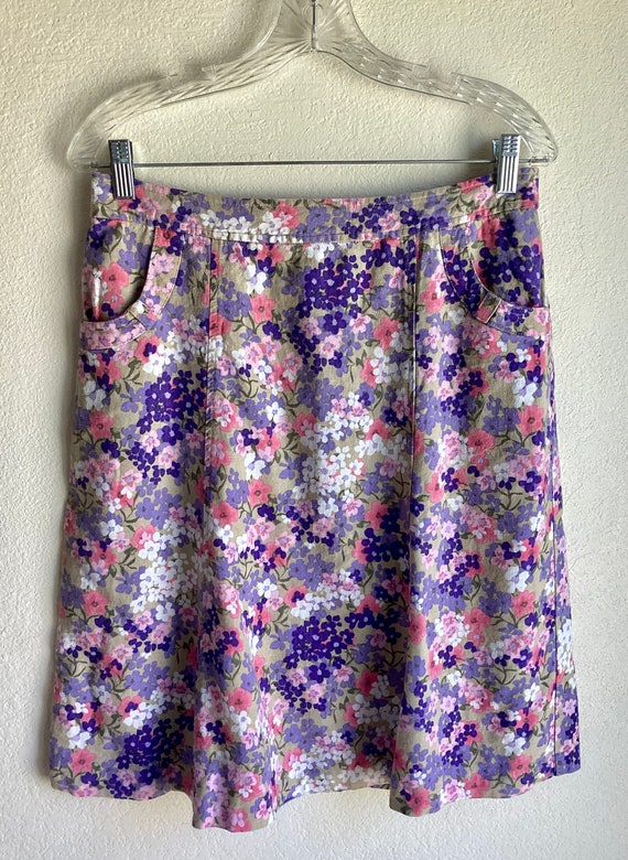 Vintage Floral Skirt - Pink Purple Tan White - Su… - image 6