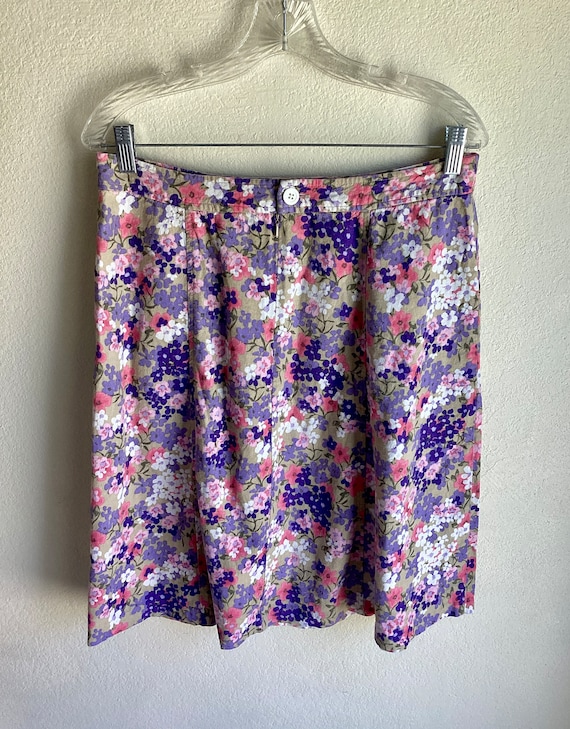 Vintage Floral Skirt - Pink Purple Tan White - Su… - image 4