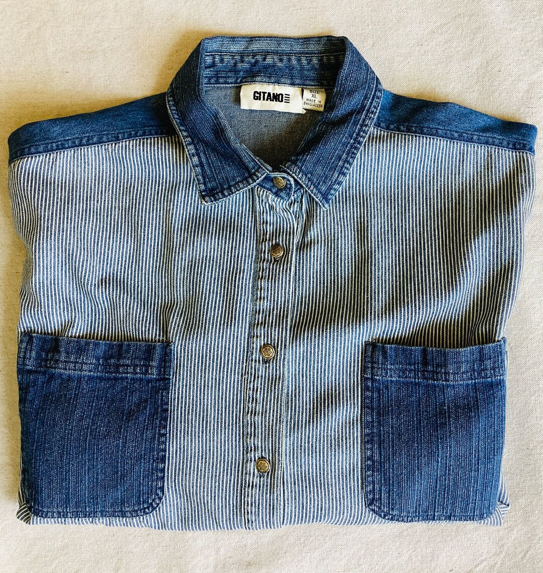 Men's Slim Fit Denim Shirt - Long Sleeve Button Down Western Cowboy Style Jean Shirt