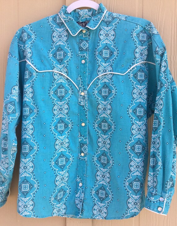 ULTIMATE Sky Blue Vintage Bandana Print Western Shirt USA | Etsy