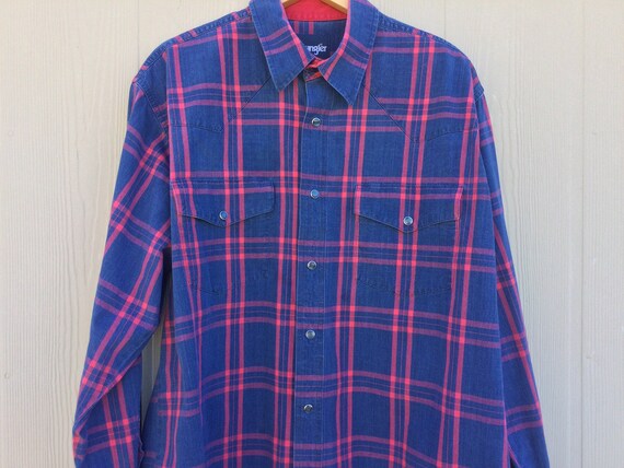 Vintage Wrangler Western Shirt - Gorgeous Red + Blue … - Gem