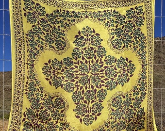 Vintage Echo Paisley Scarf - Yellow Turquoise Plum - Beautiful India  Design - Hand Rolled - 25”x 25”