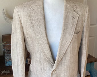 Vintage 70s Woven Linen Blazer - Bone White - Fine Linen - Cricketeer / Straus - USA Union Made -  40” / Small