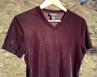 Vintage Banana Republic Velvet Top / T Shirt - Eggplant / Dark Plum Purple - USA - Medium