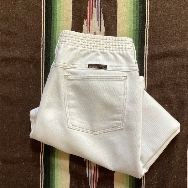 Vintage 70s Lady Maverick White Jeans / Trousers - Zip Up High Rise 13” - Western Ranchwear USA - Waist 32” Inseam 25”