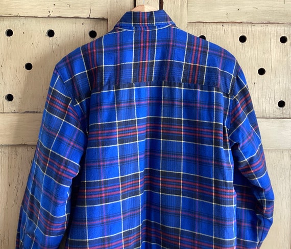 Vintage 60s 70s Blue Plaid Flannel Shirt - Single… - image 4