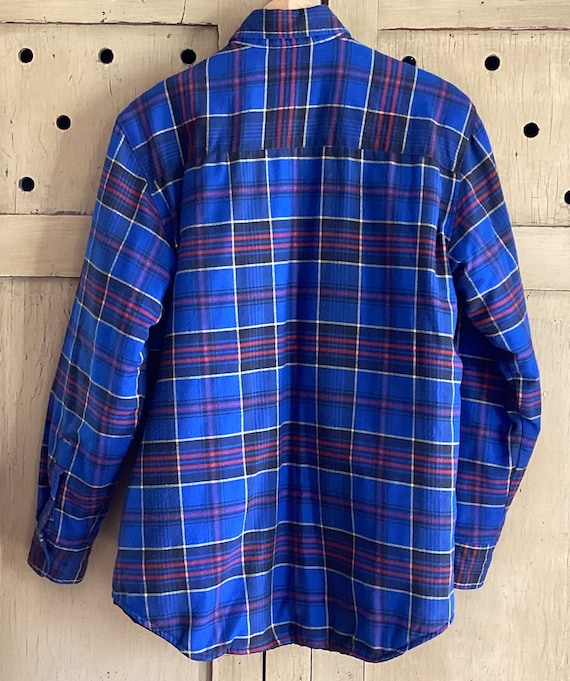 Vintage 60s 70s Blue Plaid Flannel Shirt - Single… - image 9