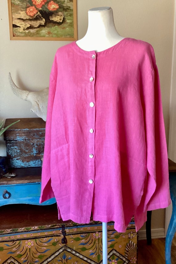 Crisp Linen Tunic - Pink Button Down / Abalone But