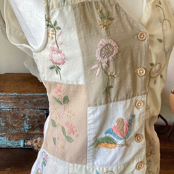 Patch Work Vest - Handmade - Pastel Embroidery Fl… - image 8