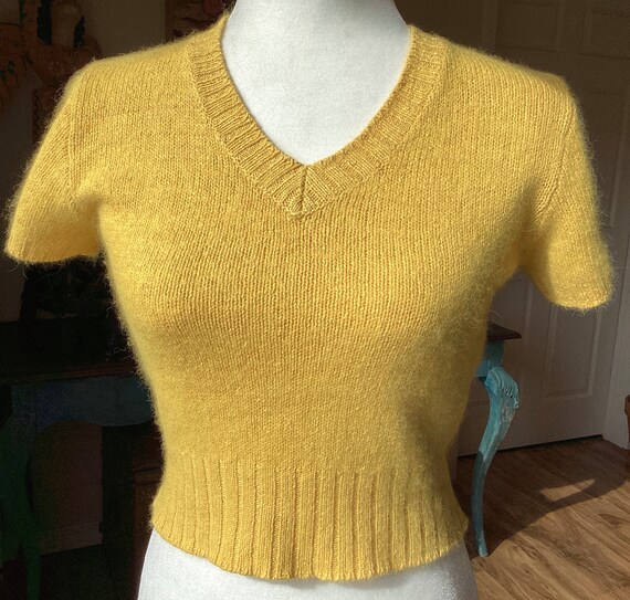 Vintage Silk Angora Crop Sweater - Golden Yellow … - image 1