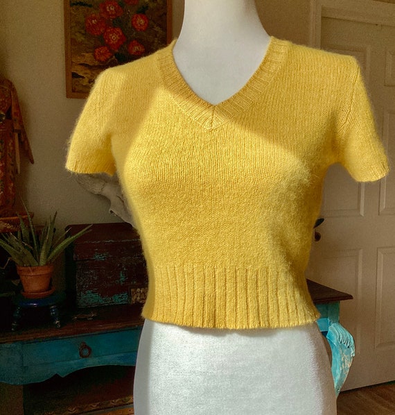 Vintage Silk Angora Crop Sweater - Golden Yellow … - image 8