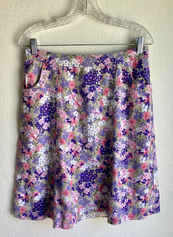 Vintage Floral Skirt - Pink Purple Tan White - Su… - image 8