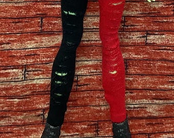 Red black ripped leggings